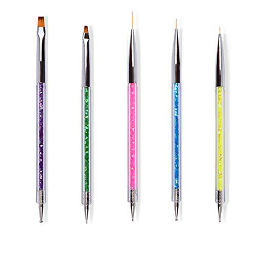FALADOO Nail Art Point Drill Drawing Brush Pen, 5 PCS Double Ended Nail Art Brushes, Nail Art Liner Brushes Nail Art Dotting Pen Tools Set (multicolor-5pcs)