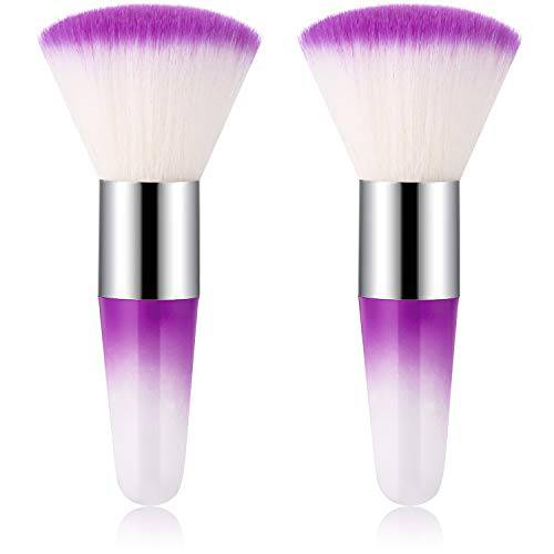 2 Pieces Soft Nail Art Dust Remover Powder Brush Cleaner for Acrylic and Makeup Powder Blush Brushes (Purple)