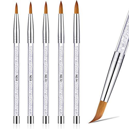 5 Pieces Acrylic Nail Brush for Acrylic Powder Nail Brush Painting Drawing Pens For Acrylic Application UV Gel Acrylic Brushe with Glitter Handle For Nail (Silver Rhinestones)