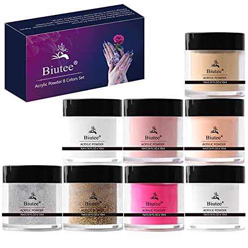 Acrylic Powder Set, 8 Colors Polymer Nail Powder Glilter Nude Pink Grey Polymer Colored Acrylic Nail Powder Kit for Nail Extension Decoration Nail Art Manicure System