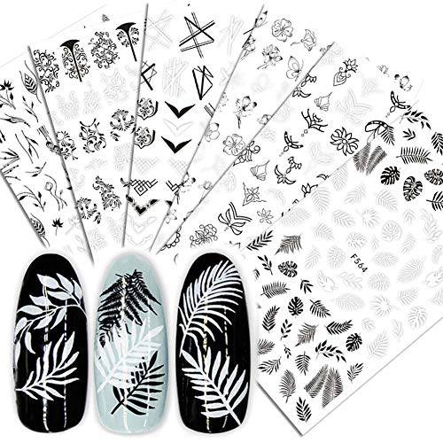 Lookathot 10Sheets Black White Retro Vintage Flower Vine Maple Leaves Pattern Sky Stars Nail Art Stickers Symphony Foil Paper Printing Transfer Acrylic Decals DIY Decoration Tools