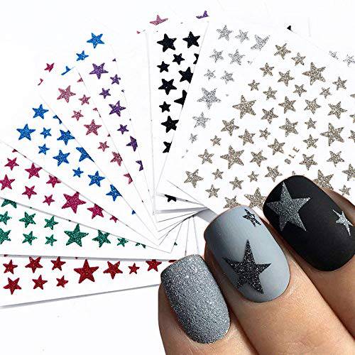 Star Nail Art Stickers Decals Star Nail Supplies 3D Self-Adhesive Colorful Glitter Shiny Stars Design Nail Slider Accessories for Women Manicure Tips DIY Nail Acrylic Decorations