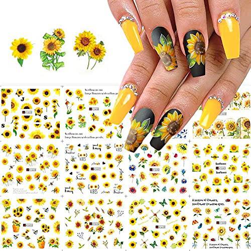 Sunflower Nail Art Stickers Decals 12Sheets Flowers Nail Decals Water Transfer Foils Stickers for Women Girls DIY Nail Art Decorations Small Daisy Flowers Designs Nail Art Accessories Manicure Tips