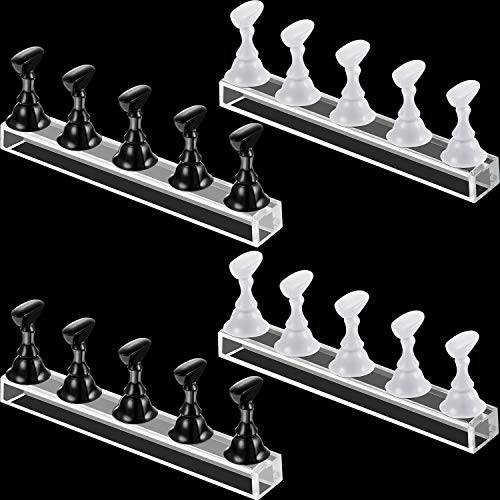 4 Sets Acrylic Nail Display Stand Nail Holder Magnetic Nail Practice Stand Fingernail DIY Nail Design Stand for False Nail Manicure Tool (Black, White)