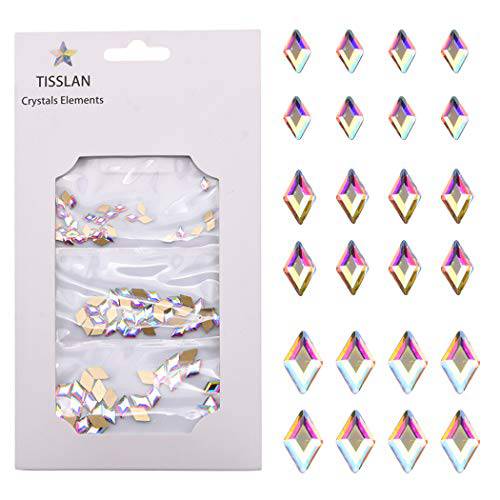 Tisslan 100pcs Mix 3 Sizes 3d Nail Crystal AB FlatBack Rhombus Diamond Rhinestone Accessories Craft DIY Supply