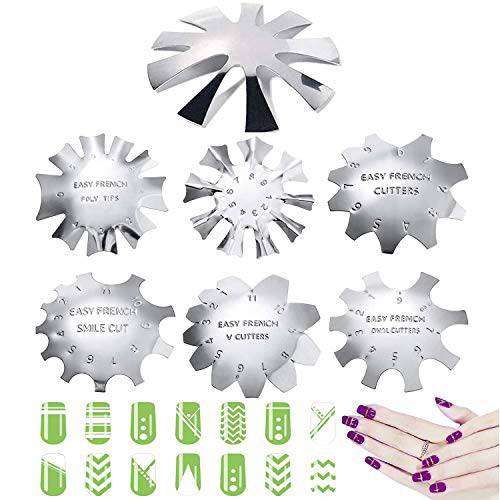 French Smile Line Cutter,Manicure Staniless Steel C Shape Edge Trimmer Templates,for Acrylic Nails DIY Art Nail mould,for personal/salon use(7Pcs Set)