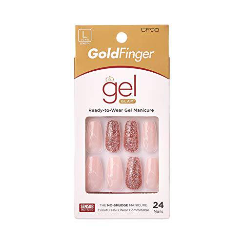 GoldFinger False Nails Full Cover Gel Glam Design Fake Nails Long Length