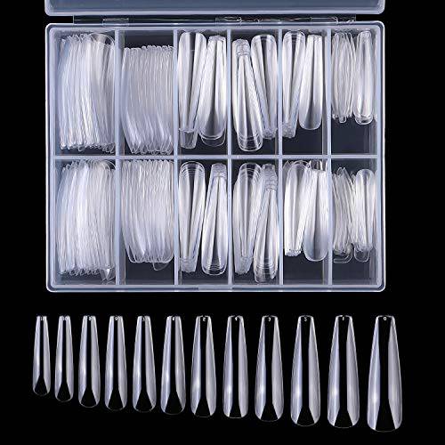 Extra Long Coffin Nail Tips - Ballerina Fake Nails - Long Coffin Fake Nail Tips YIMART 240pcs/box XL Full Cover Coffin False Nails Artificial Nails For Nail Salons And DIY Nail Art 12 Sizes (Clear With Box)