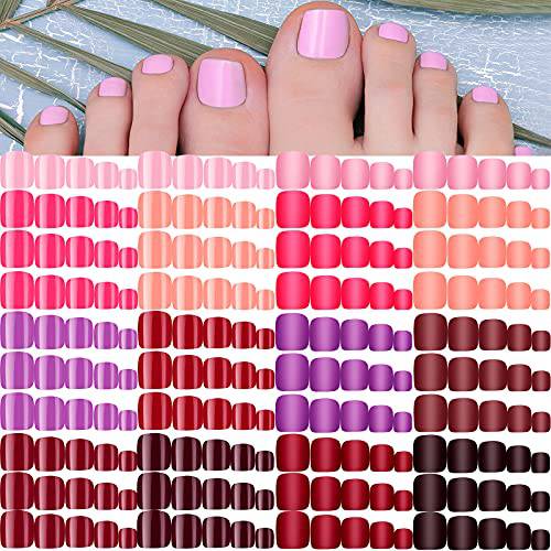 336 Pieces 14 Sets Matte Short Square False Toe Nails Solid Color Glossy False Toenails Full Cover Fake Toe Nails Colorful Artificial Nails for Girls Nail Salon DIY (Vibrant Colors)