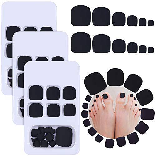 72 Pieces Press on Toenails Fake Toe Nails Matte Short Square False Full Cover Glue On Fake Toe Nails for Women Girls Favors (Black)