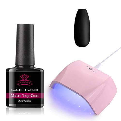 Makartt Matte Top Coat Bundle with Nail Lamp 18W Pink Nail Dryer Curing Light