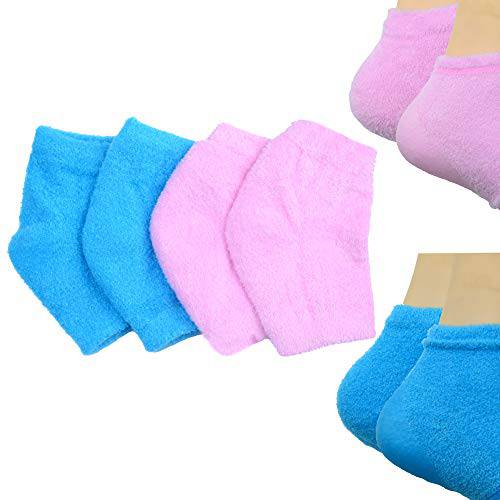 Makhry 2 Pairs Moisturizing Silicone Gel Heel Socks for Dry Hard Cracked Skin Open Toe Comfy Recovery Socks Day Night Care