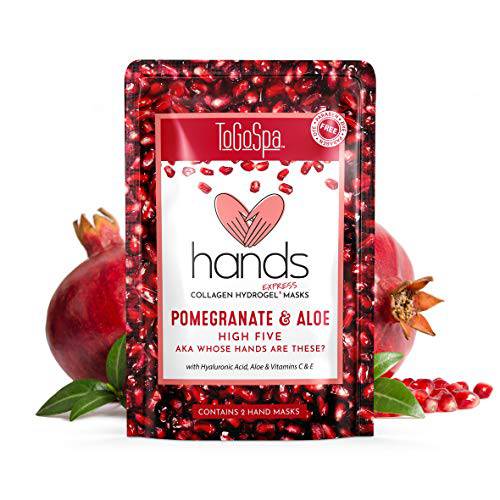 ToGoSpa Hydrating & Moisturizing Hand Mask, Collagen Gel Hand Spa Treatment for Dry Hands, Softens and Heals (Pomegranate + Aloe)
