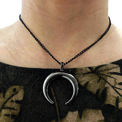 Aluinn Moon Necklace Dainty Black Crescent Eclipse Necklace Double Horn Necklace Jewelry for Women and Teen Girls