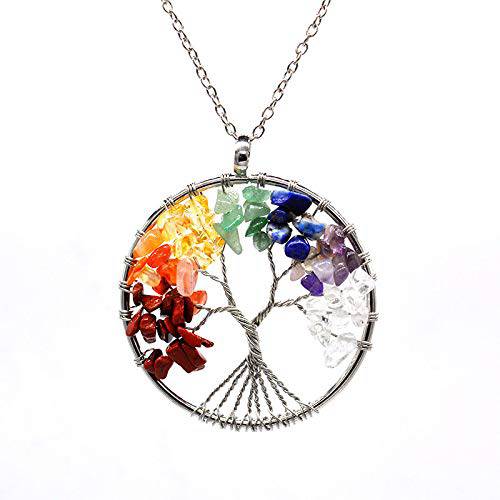 Aluinn Tree Pendant Necklace Delicate Circle Colorful Crystal Necklace Chain Silver Necklace Jewelry for Women and Teen Girls