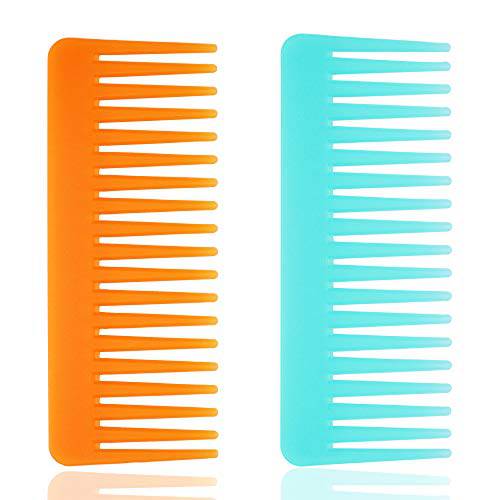 Tallsocne Wide Tooth Comb for Curly Hair Wet Dry Hair, No Handle Detangler Comb Styling Shampoo Comb ( White, Cyan 2 Pieces）