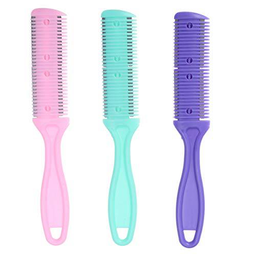 LEORX 3pcs Hair Cutting Razor Comb Double Edge Hair Thinning Comb DIY Hairdressing Scissors Razor Set (Mixed Color)