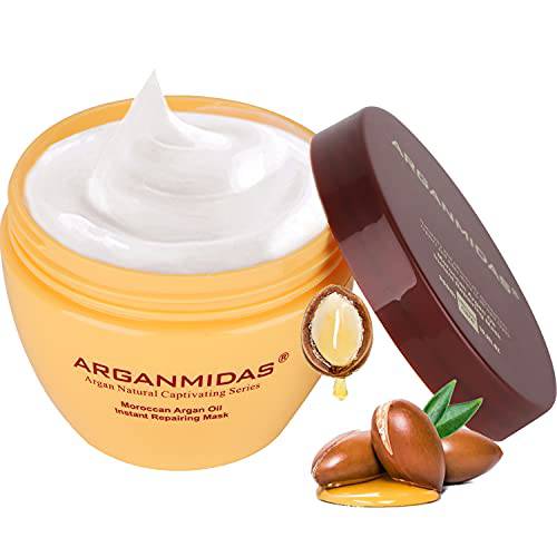 Hair Mask For Dry Damaged Hair Treatment, ARGANMIDAS Moroccan Argan Oil Hair Instant Repairing Mask Moisturizing, Deep Conditioner Hair Treatment Mask for Curly, Dye, Split End, Bleached and Color Treatment Hair, 10.2 Fl Oz