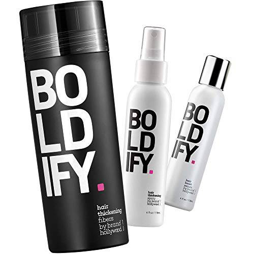 Hair Fiber (DARK BROWN, 28g) + Thickening Spray (4oz) + Thickening Serum (4oz): Boldify Nourish & Conceal Bundle