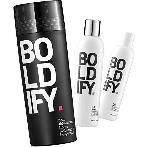 Hair Fiber (MEDIUM BROWN,28g) + Shampoo + Conditioner: Boldify Thicken & Nourish Bundle For Men & Women