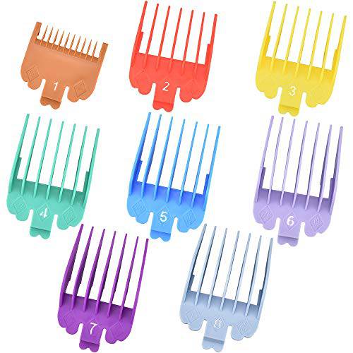 DECARETA Professional Hair Clipper Guide Combs 8 Piece Hair Trimmers Limit Comb 8 Size Colorful Plastic Hair Cutting Guidesh Aircut Length Guide for Electric Hair Clipper Hair Cutting Accessory