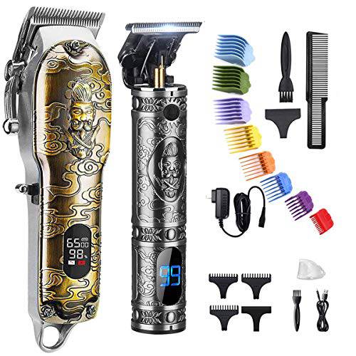 Professional Haircut Clippers and Trimmers Set, Suttik Cordless Ornate Hair Clippers for Men, Barber Clippers for Hair Cutting Kit with T-Blade Beard Trimmer Set, Knight, LED Display