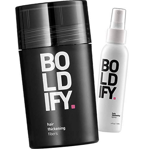 Hair Fibers (Black) + Thickening Spray: Boldify Total Texture Bundle: Volume, Root Lift, Texture, Fibers 100% Undetectable & Natural, For Men & Women