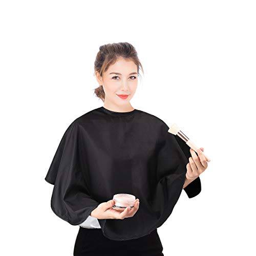 Noverlife Black Short Make-up Cape, Lightweight Comb-Out Beard Shaving Bib, Beauty Salon Styling Bib for Customers, Hair Wash Shampoo Cloth Makeover Shawl for Cosmetic Artist Beautician Dresser