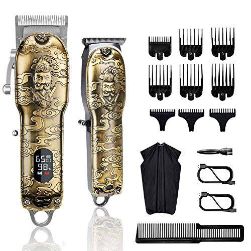 Hair Clippers and Trimmers Set, Suttik Barber Clippers Professional Set, Beard Trimmer for Men, Cordless Ornate Clippers for Men with T-Blade Close Cutting Trimmer, LED Display,Christmas Gift for Men