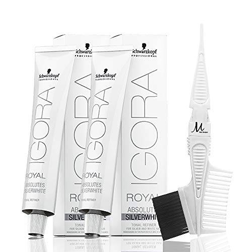 Igora Royal Absolutes SilverWhite Tonal Refiner SILVER 60 ml each and M Hair Designs Tint Brush Comb (Bundle 3 items)