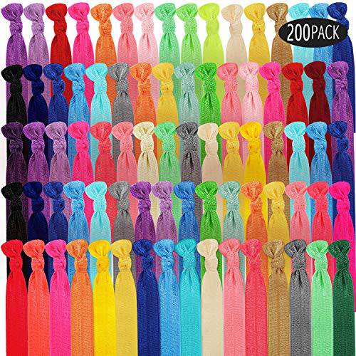 200 Pieces Elastic Knotted Hair Ties Colorful Ribbon Hair Bands No Crease Ponytail Holders Multicolor Fold Over Hair Accessories for Women Girls