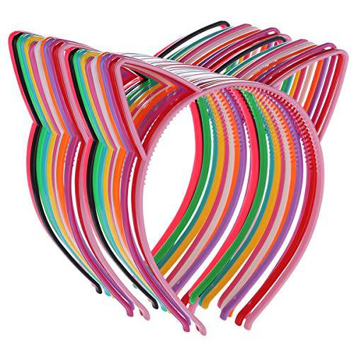 Tbestmax 24 Cat Ear Headbands Plastic Hairbands Hair Hoops Party Costume Daily Decorations Party Bunny Cat Bow Headwear Cats Accessories for Women Girls Daily Wearing and Party Decoration