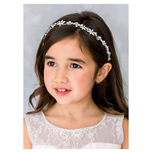 SWEETV Silver Flower Girl Headpiece for Wedding Crystal Floral Girls Headband Princess Hair Accessories for Birthday Party, First Communion