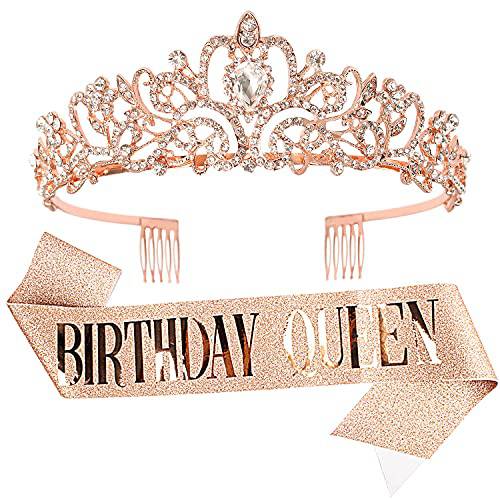 Birthday Crowns for Women, Tiara for Women Rose Gold, Happy Birthday Queen Tiara, Birthday Girl Tiaras with Birthday Sash, Crowns for Women, Birthday Accessories for Women,Birthday Party Favors