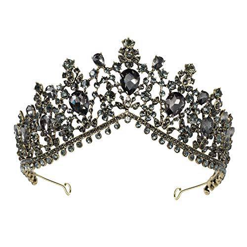 SWEETV Black Tiara Crown, Gothic Wedding Tiara for Women, Goth Birthday Crown, Costume Party Accessories for Prom Halloween Pageant