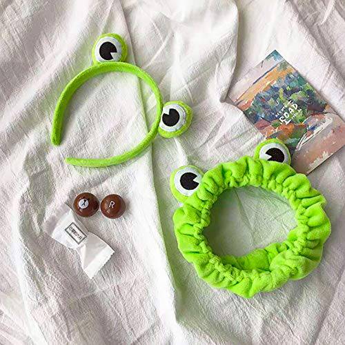 Whaline Frog Head Wrap & Hair Band Green Frog Eye Spa Headband Makeup Headband Elastic Stretchy Head Band St. Patrick’s Day Hair Accessories for Face Washing Shower Sports Yoga Beauty Skincare