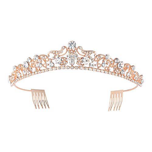 SWEETV Rose Gold Wedding Tiaras and Crowns with Comb, Rhinestone Bridal Crown Princess Tiara Headpieces for Women and Flower Girls