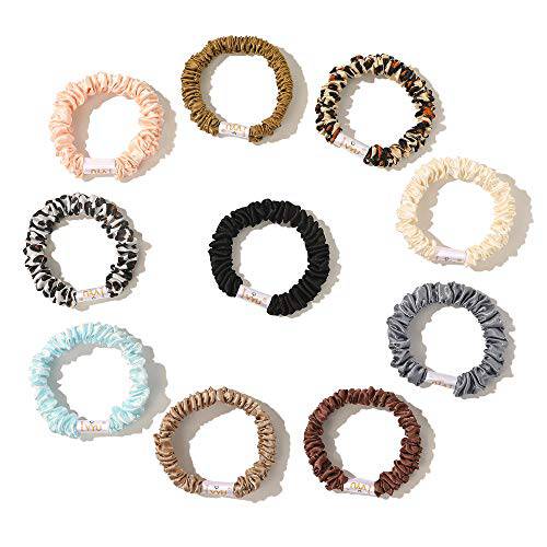 Hair Ties Silk Satin Scrunchies - Small Mini Thin Elestics Ponytail Holder Hair Bands Skinny Scrunchy For Thick Curl Hair No Crease Hair Ties Soft Accessories No Hurt Your Hair for Women and Girls (Mixed)