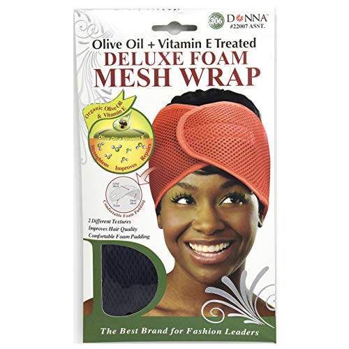 Donna Deluxe Foam Mesh Wrap, Olive Oil + Vitamin E Treated - 22007 Navy, Improves hair quality, foam padding