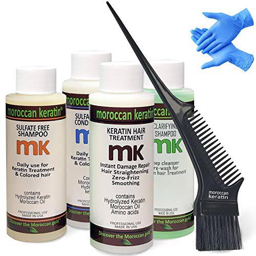 MOROCCAN KERATIN Most Effective Brazilian Keratin Hair Blowout Straightening Smoothing Hair Treatment Instant Professional Results Salon Formula Complete kit 120ml X4 and application tool