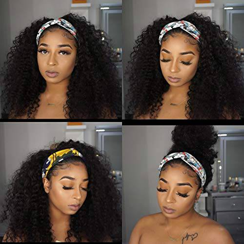 Luvme Deep Wave Headband Wig Curly Human Hair Wig For Women None Lace Front Easily Wear 150% Density (16 Inch)