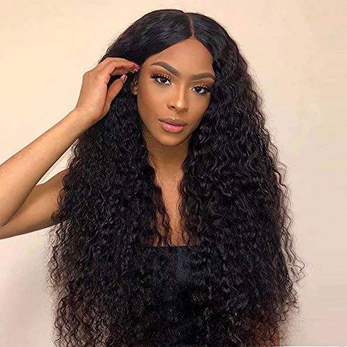 AISI QUEENS Long Curly Wigs Black Wavy Wig for Women 26 Inch Middle Part Synthetic Heat Resistant Hair for Daily Party Use