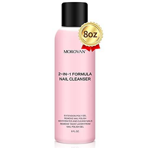 Morovan 2 in 1 Formula(Slip Solution for Poly Gel Nails+Nail Cleanser for Nail Polish) 8oz Lint-free Poly Gel Slip Solution Extension Nail Liquid Slip Solution