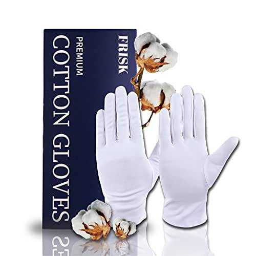 FRISK Moisturizing Eczema Premium Cotton Gloves, 20 Pairs, Overnight Bedtime Cotton Gloves, SPA Gloves, Therapy Gloves, Inspection Gloves, White