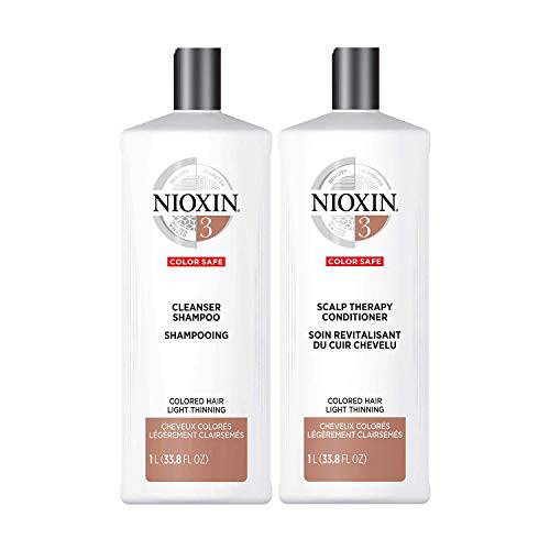 Nioxin System 3 Scalp Cleaning Shampoo and Therapy Conditioner Set for Color Treated Hair with Light Thinning