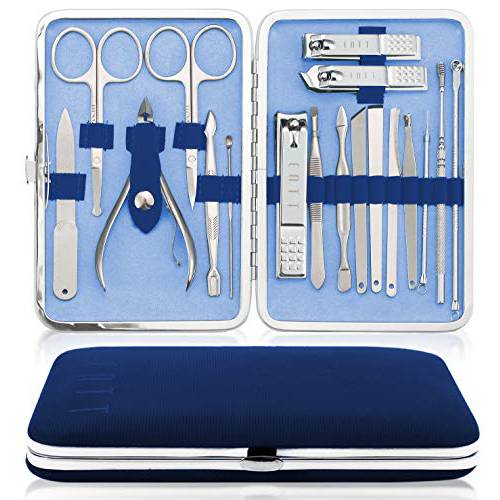 ENTT Pedicure Kit Manicure Set - Grooming Kit for Men, Women Pedicure Tools - 18 PC Steel Finish Kit - Premium Quality Professsional Tool Kit - For Travel, Home,All Purpose Set (Blue Case)