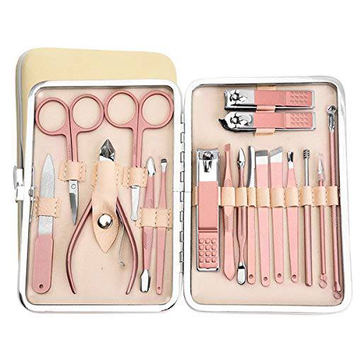 Manicure Set-Stainless Steel Nail Care Set-Professional Ingrown Toenail Clipper Grooming Tool-Pedicure Kit & Toe Nail Cutter-Thick Nail Scissors Toiletries with Cuticle Trimmer (Rose Gold 18 In 1)