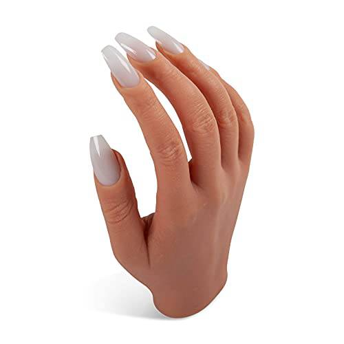 Professional Silicone Practice Hand for Acrylic Nails by Nail Nobility - Full Poseable Hand for Practicing Nail Art, Acrylic, Gel Techniques by Nail Techs Artists - Flexible, Reusable, Realistic