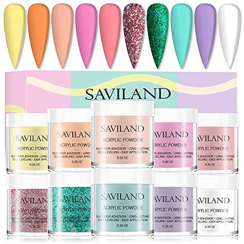 Saviland Acrylic Powder Set Macaron Series, 10 Colors Acrylic Nail Powder Set Professional polymer for Acrylic Nails Extension