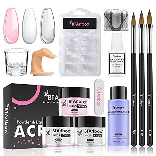 Acrylic Nail Powder - Acrylic Powder And Liquid Set, BTArtbox Acrylic Nail Kit with Pink White Clear Acrylic Powder Liquid Monomer Acrylic Nail Brush Nail Forms Practice Finger for Beginners